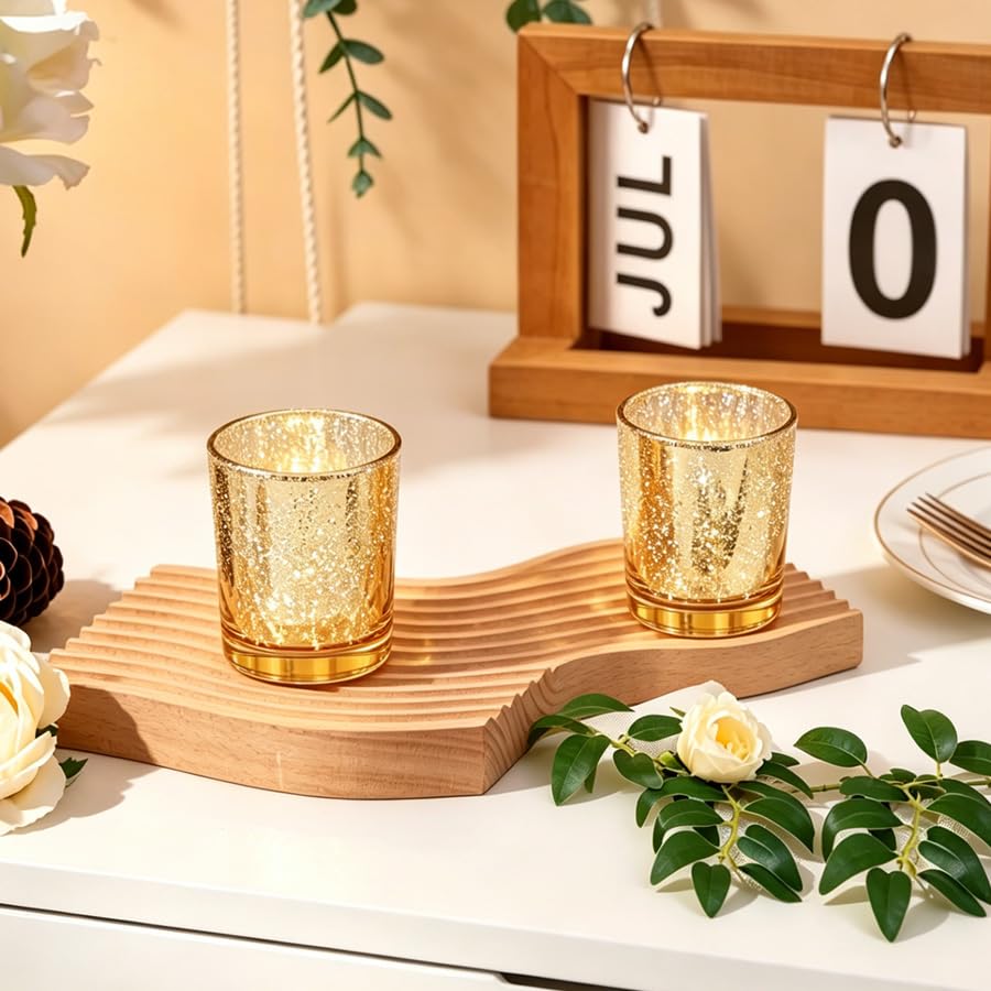 DARJEN 24 Pcs Gold Tea Lights Candles Holders for Wedding Centerpieces