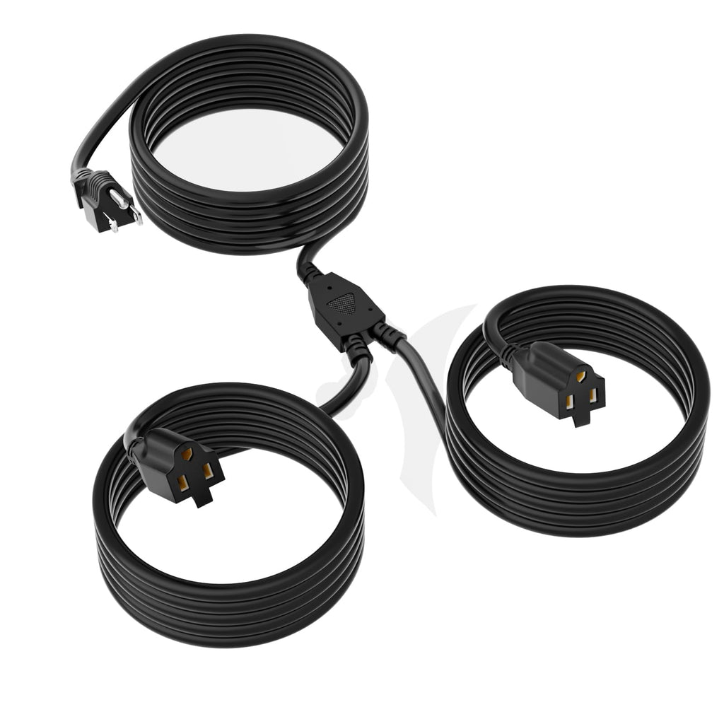 2 Way Power Extension Cord Splitter 30 Ft Total (18+6+6)-3 Prong 1 to 2 Extension Cord Cable Y Splitter-Outlet Adatper-SJTW Outdoor for Halloween Christmas Lighting Landscaping-16AWG 13A 125V-UL-1T2