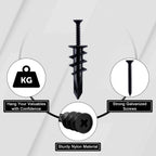 KURUI 140PCs #8 Self Drilling Drywall Anchors, Heavy Duty Dry Wall Anchors and Flat Head Screws Kit, 75LB Hanging for Picture Frames, Wall Decor Art and Curtain Rods, Sheetrock Hangers - Black