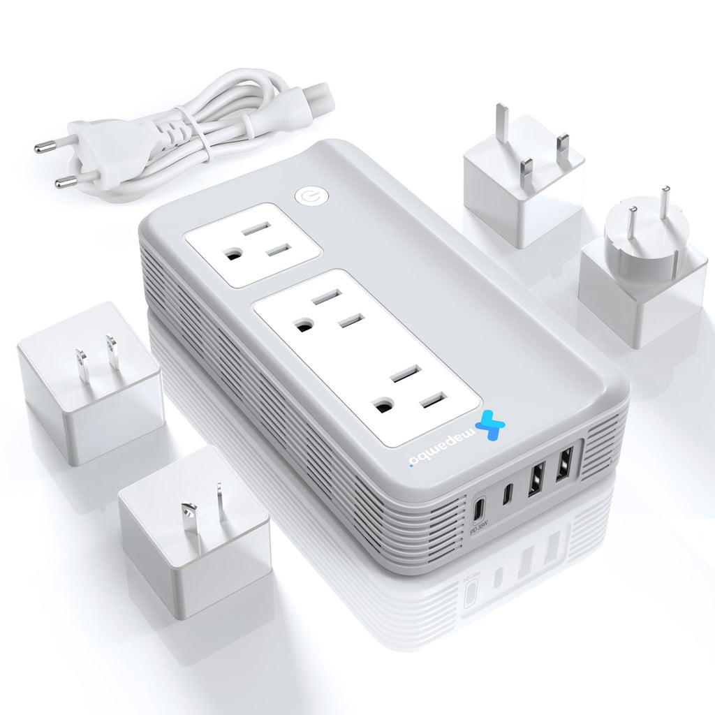 Mapambo Voltage Converter US to Europe for Hair Straightener and Curling Iron, 220V to 110V Converter for European Travel, European Travel Plug Power Adapter C A G I with 35W Fast Charging (Gray)