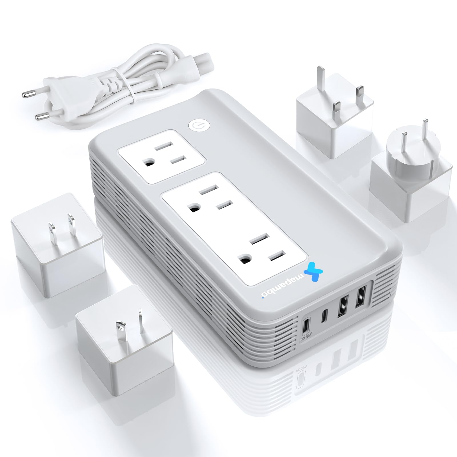 Mapambo Voltage Converter US to Europe for Hair Straightener and Curling Iron, 220V to 110V Converter for European Travel, European Travel Plug Power Adapter C A G I with 35W Fast Charging (Gray)