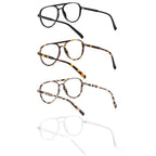 MMOWW 4 Pack Oversized Aviator Reading Glasses for Women Men Retro Double Bridge Pilot Style Blue Light Blocking Computer Readers, Black/Tortoise/Grey Tortoise/Transparent +1.5