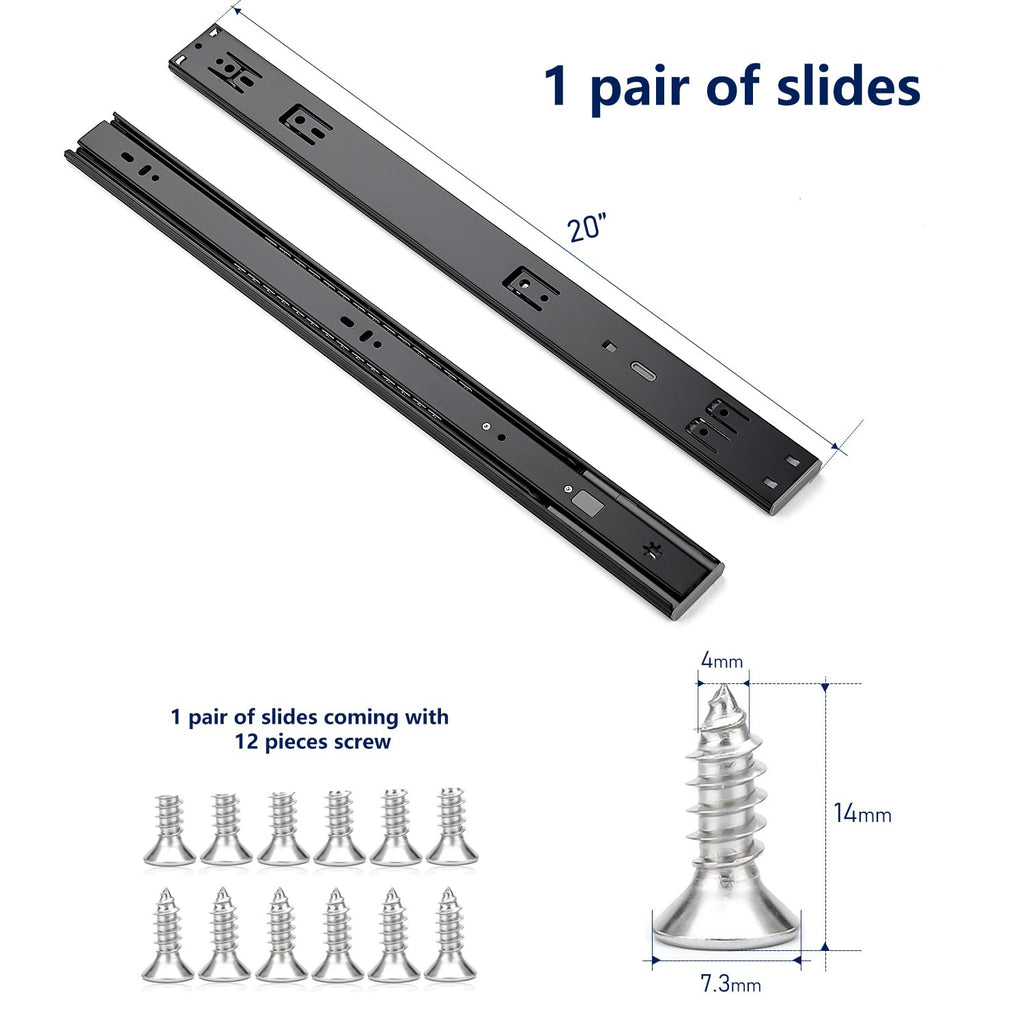 Ravinte 20 Inch Soft Close Drawer Slides 1 Pairs 2 Pack Black Full Extension Ball Bearing Drawer Glide Side Mount
