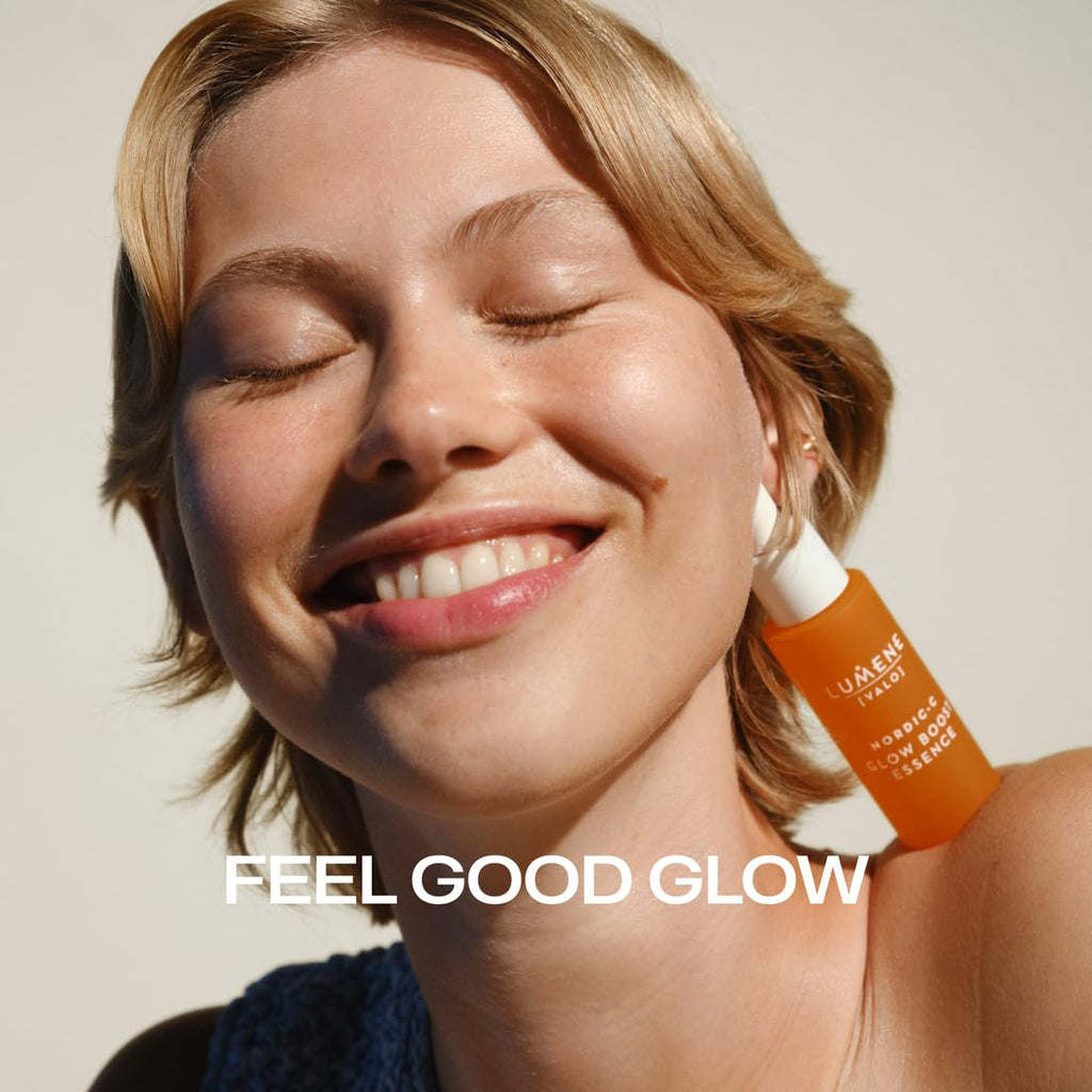 Lumene Nordic-C [Valo] Glow Boost Essence Serum for Face, Glow Up Vitamin C Serum with Hyaluronic Acid and Antioxidants, Enhancing Skin Hydration, 1 fl oz