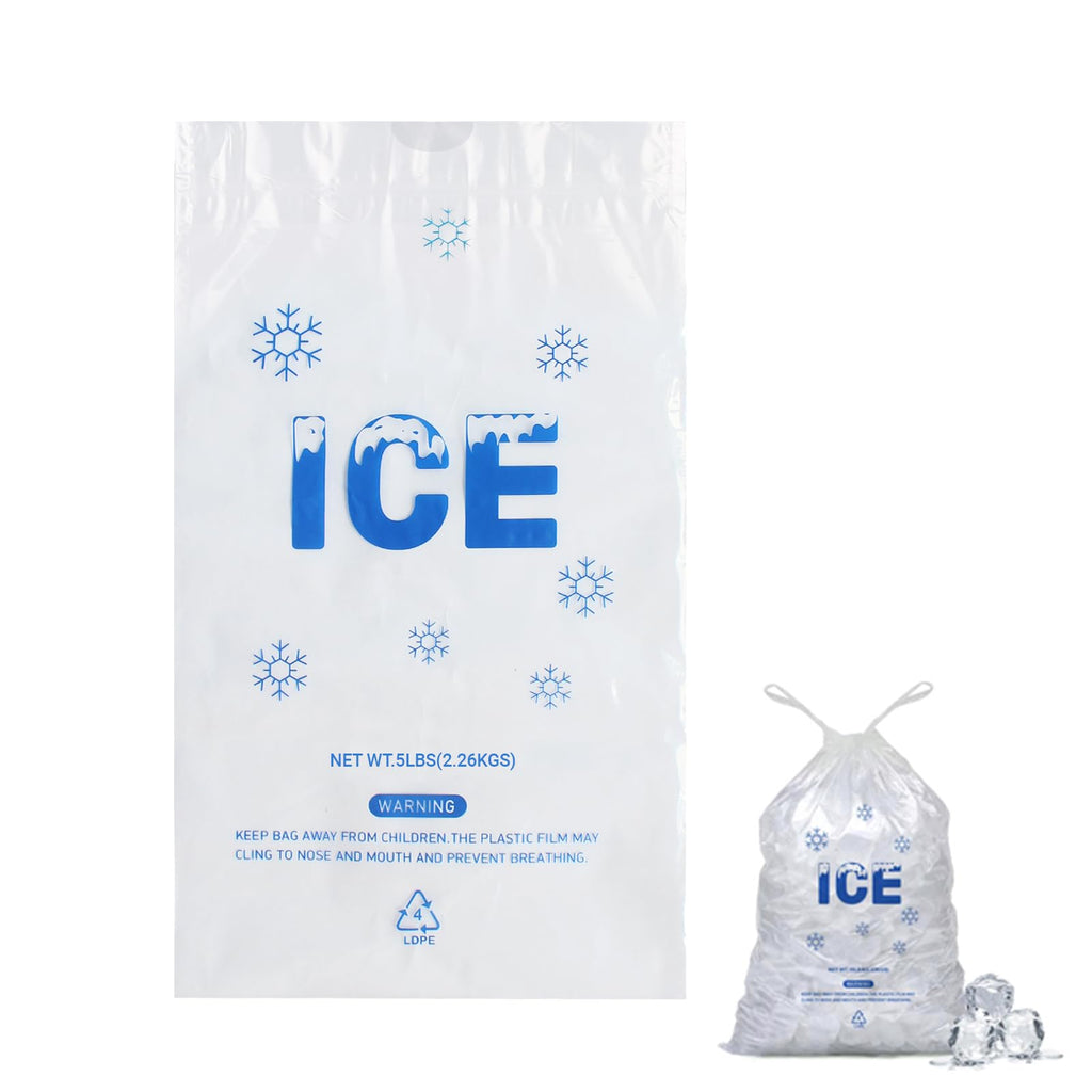 Belinlen 100 PACK 5 lb. Plastic Drawstring Ice Bags 9 x 17 Inch Heavy-Duty Plastic Ice Bags with Draw String (2mil Thickness)