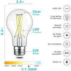 TJOY 6 Pack A19 Vintage LED Edison Bulbs, Dimmable Light Bulb 60W Equivalent, High Brightness 5000K Daylight, Ultra-Bright, 8W E26 Standard Base, 800Lumens, CRI80+, Clear Glass Filament Bulb for Home