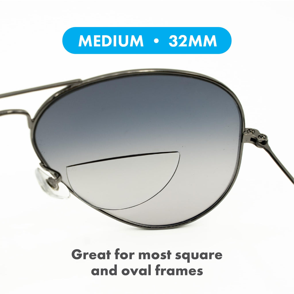 StickTite Lenses Medium 32mm (Single Pack) - Stick-on bifocal lenses - Instantly convert sunglasses into magnified, bifocal sunglasses. Reusable lenses (Clear (1 Pair), 1.5, Diopters)