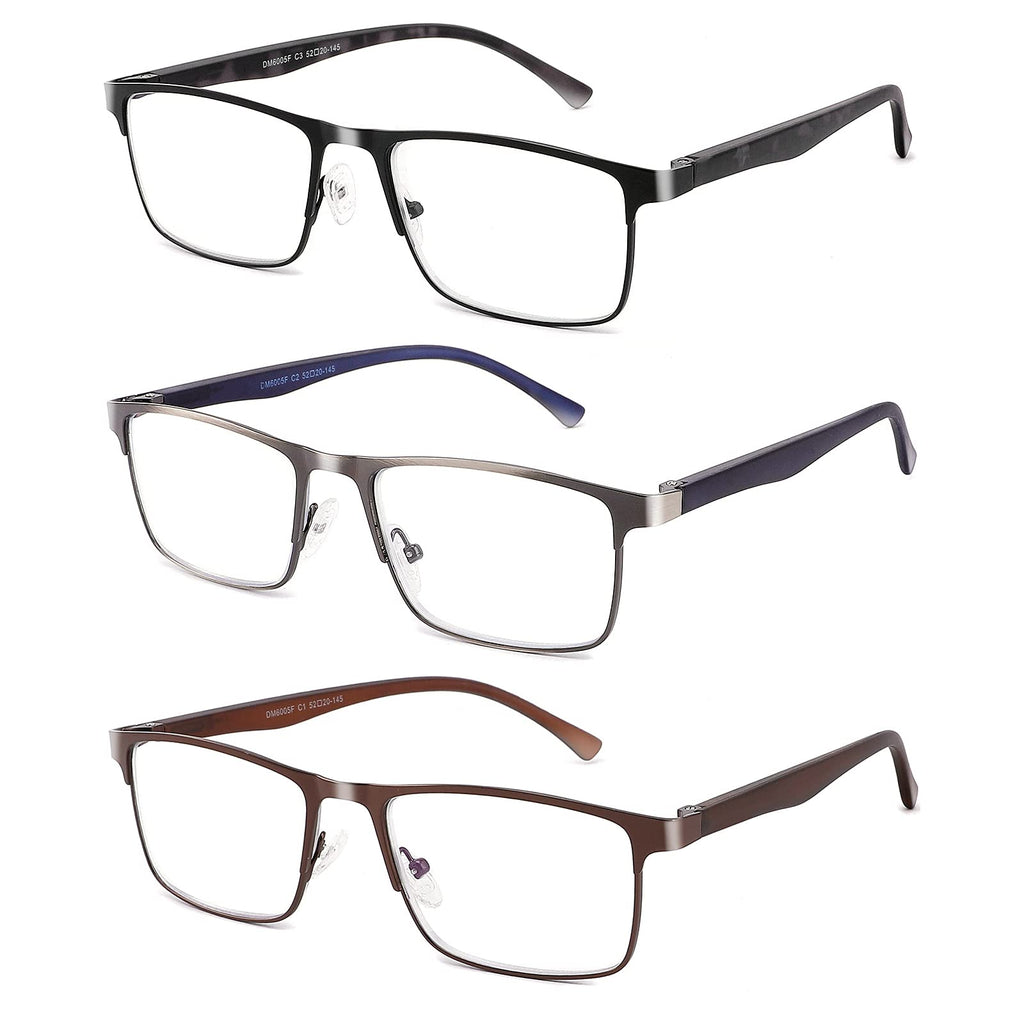 CRGATV 3-Pack Reading Glasses for Men Blue Light Filtering Full Frame Metal Readers Anti Uv/Eye Strain/Glare (+2.5 Magnification Strength)