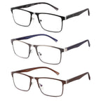 CRGATV 3-Pack Reading Glasses for Men Blue Light Filtering Full Frame Metal Readers Anti Uv/Eye Strain/Glare (+2.5 Magnification Strength)