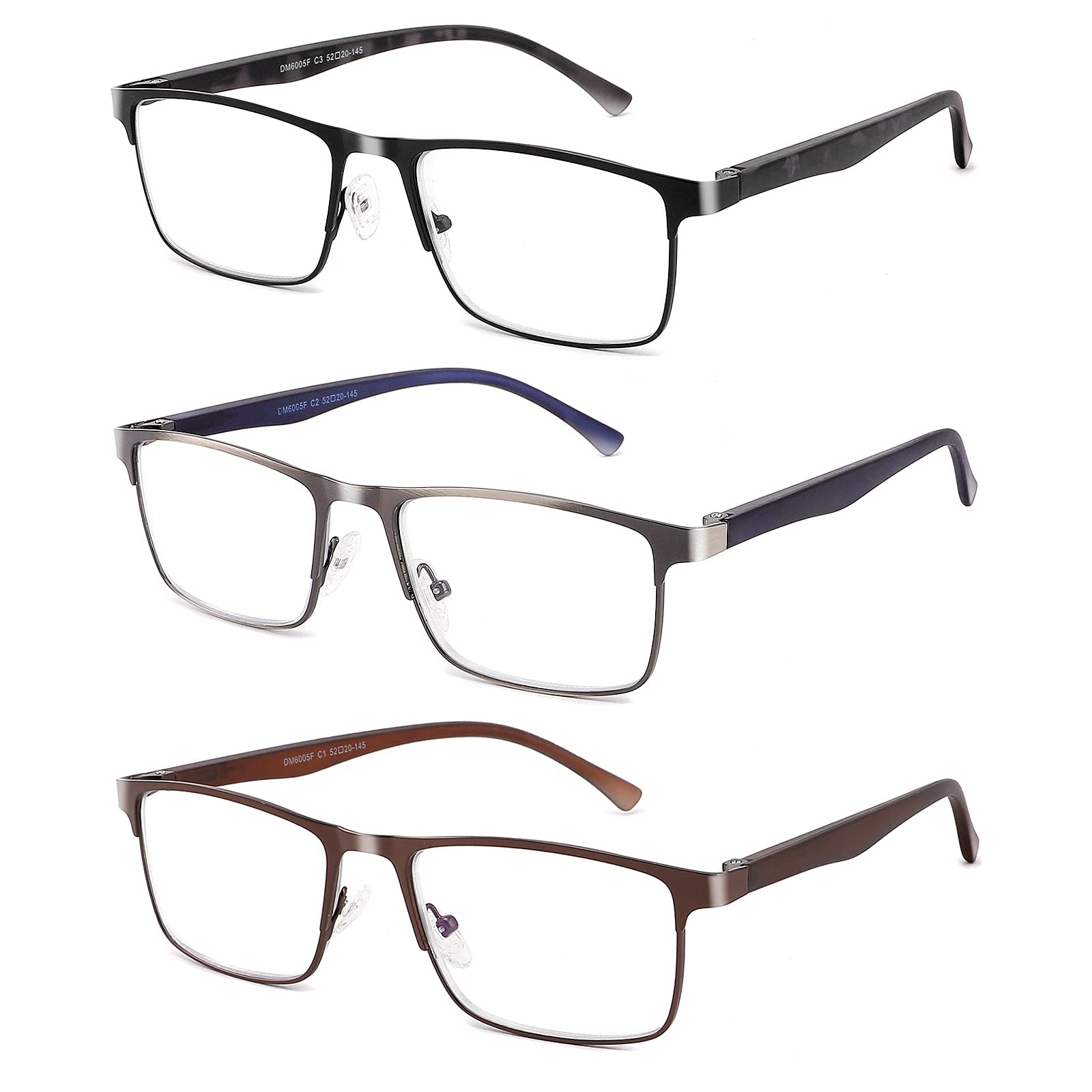 CRGATV 3-Pack Reading Glasses for Men Blue Light Filtering Full Frame Metal Readers Anti Uv/Eye Strain/Glare (+2.5 Magnification Strength)