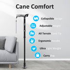HEALTHBAZAAR Walking Cane for Men & Women, Foldable Cane with Shock Absorption - Adjustable, Lightweight Collapsible Walking Stick for Seniors & Adults, Comfort Grip Handle, Heavy Duty All Terrain Tip