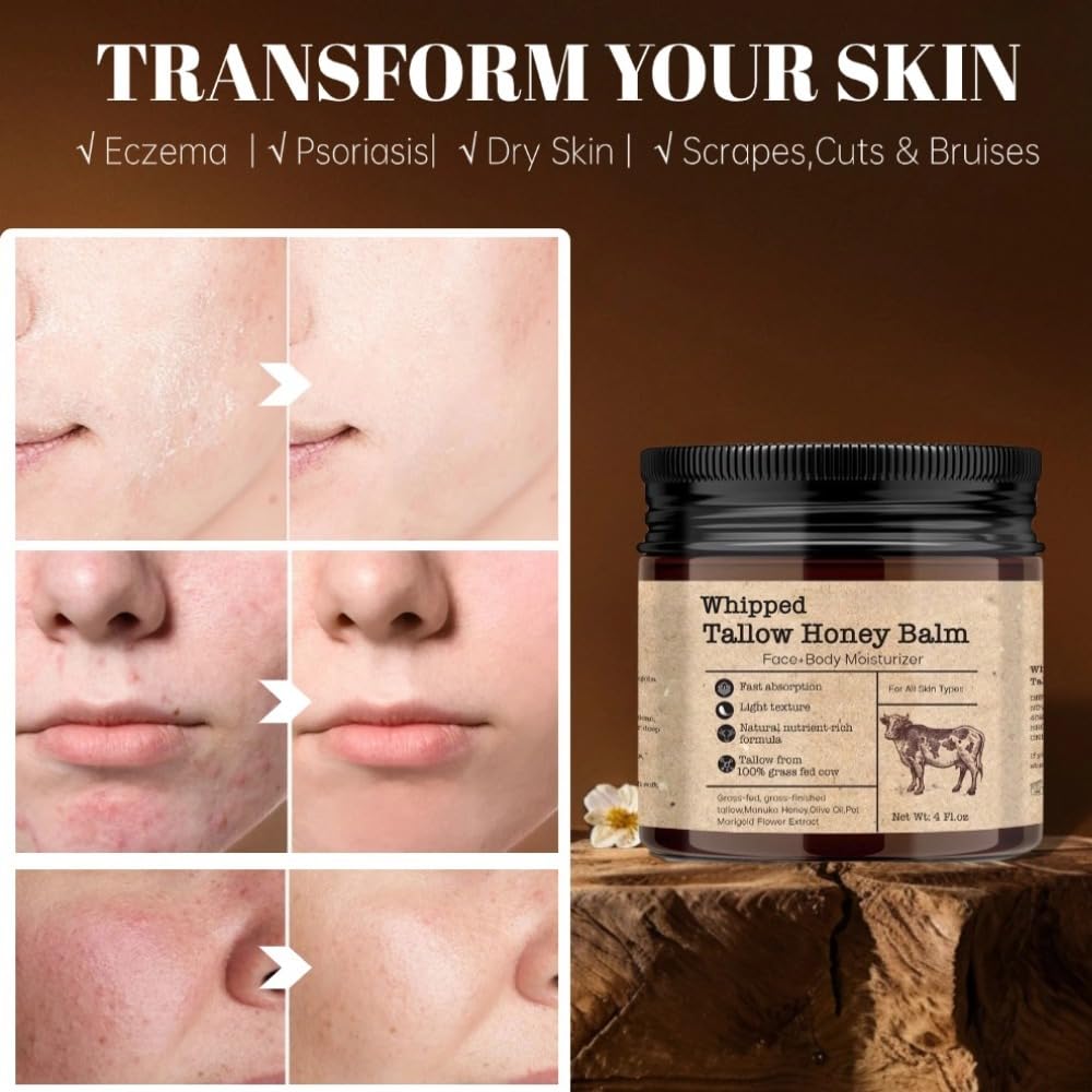 GAHQB Whipped Beef Tallow Balm for Skin : Grass-Fed Beef Tallow Moisturizer For Face and Body, Tallow Cream 4 oz