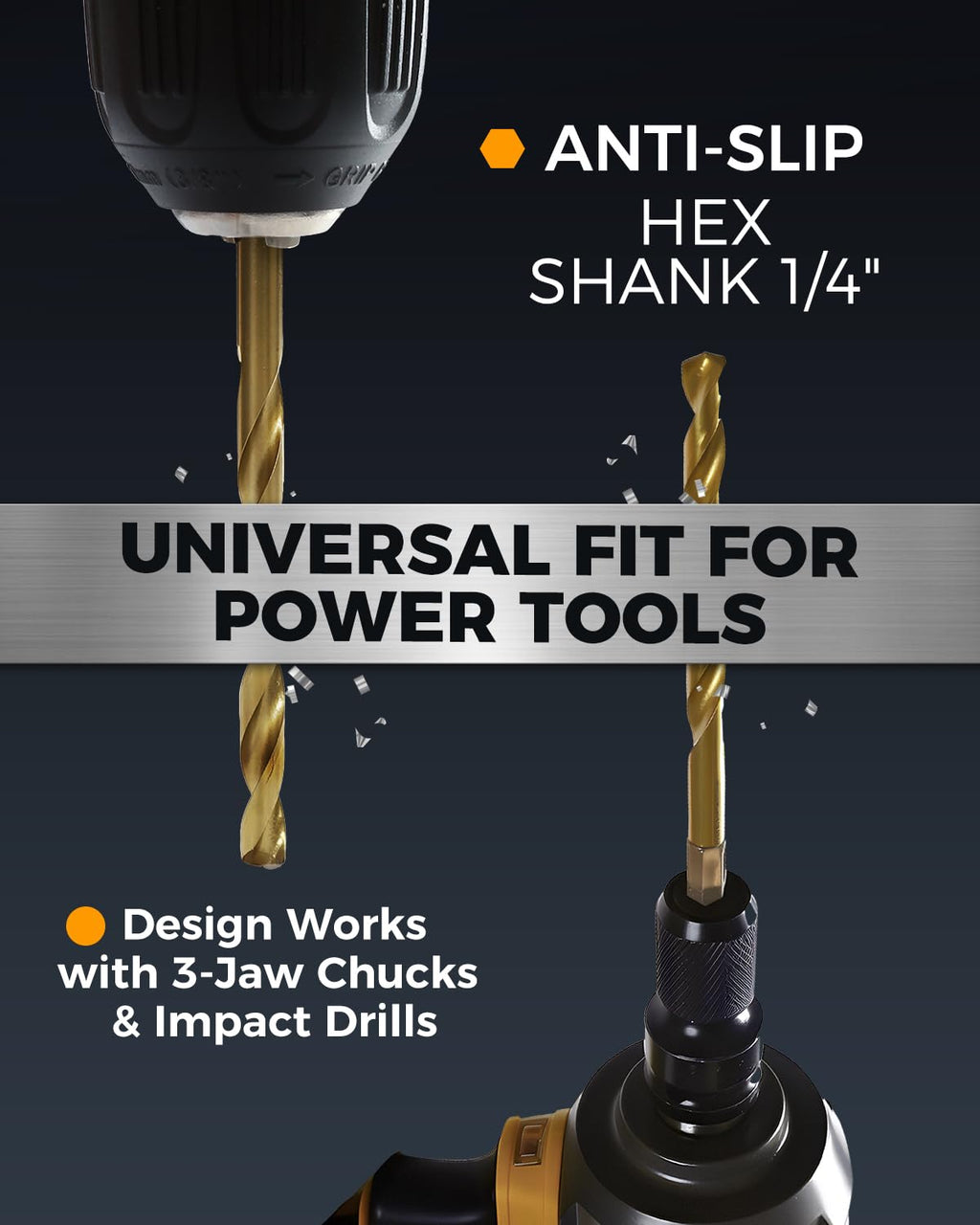 COMOWARE Impact Drill Bit Set - 21 Pcs Hex Titanium HSS Quick Change Impact Driver Bit Set for Wood, Plastic, Aluminum Alloy, Metal, 1/16"-1/2"