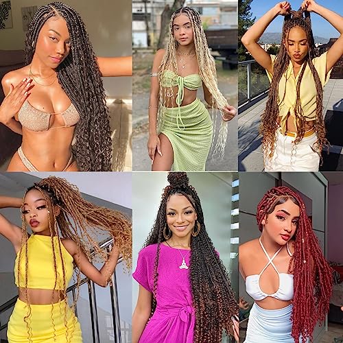 COOKOO 9 Packs Body Wave Braiding Hair 14 Inch Pre Feathered Mix Blond and Brown Bouncy Braiding Hair French Curl Wavy Braids Ocean Deap Twist Synthetic Hair for Boho Box Braids(27M30#)