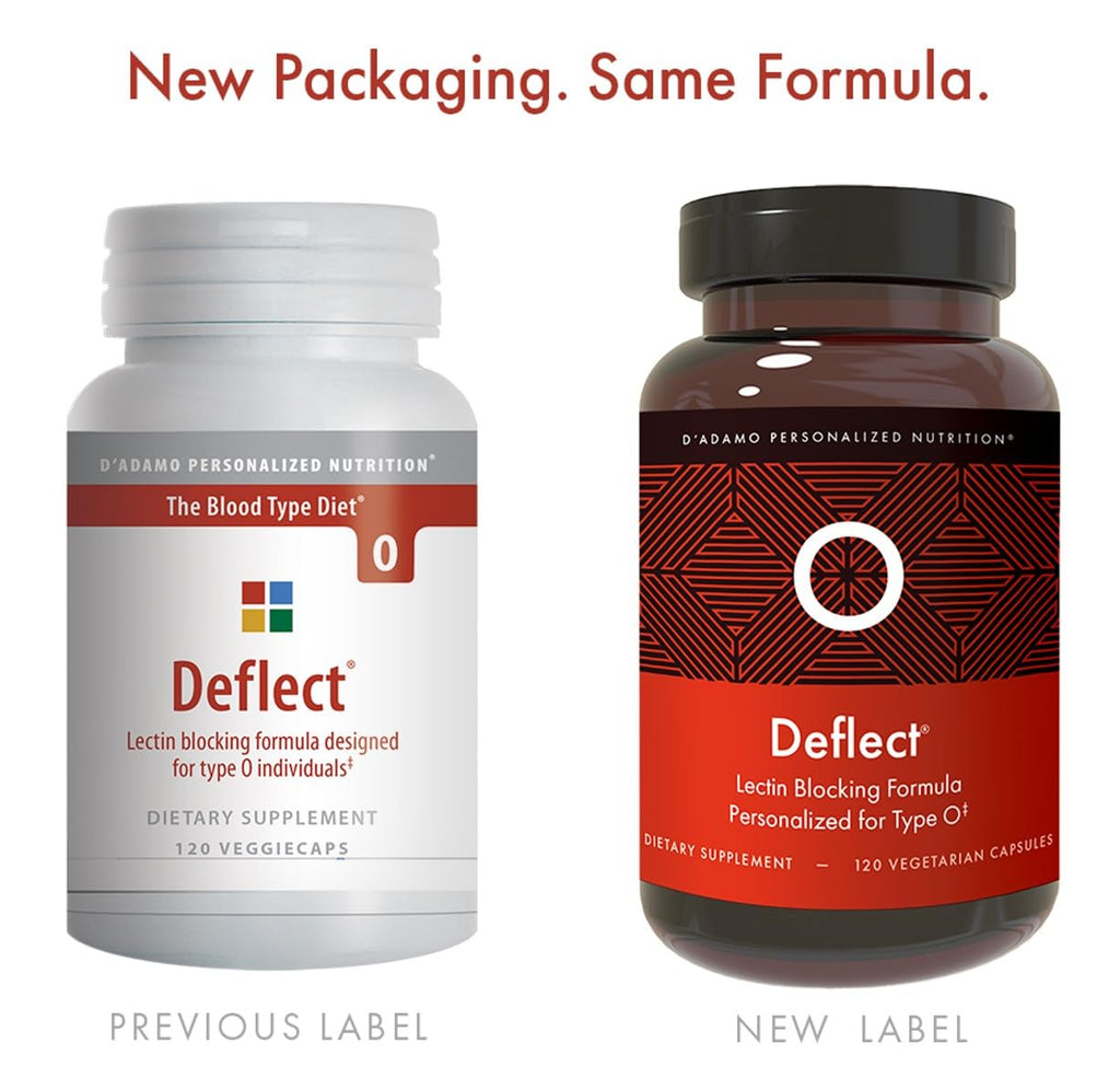 D'Adamo Personalized Nutrition Deflect Lectin Blocker (Blood Type O) - 120 Vegetarian Capsules. Metabolism Booster. Immune Support. Made in The USA.
