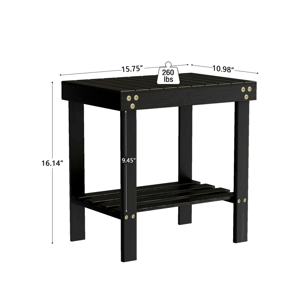 Glavbiku Bamboo Shower Bench, Shower Stool for Shaving Legs with Non-Slip Feet Storage Shelf Safe and Stable, Kids Adults Sauna Chair for Spa, Bathroom, Bedside, Living Room, Outdoor Side Table