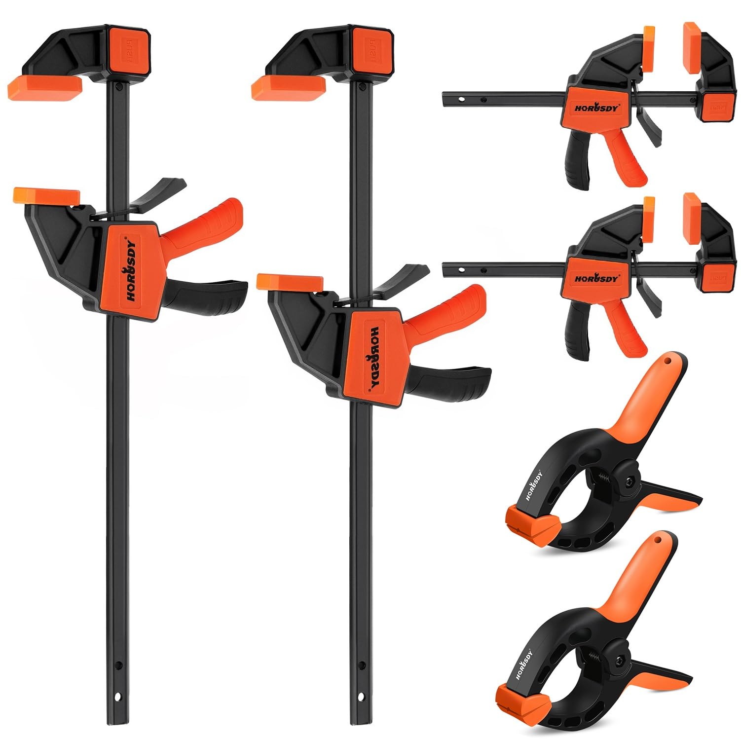 HORUSDY 6-Pack Wood Clamps for Woodworking, 12" and 6" Bar Clamps, Wood Working Clamp Sets, Quick Clamps F Clamp with 150 LBS Load Limit (6-Pack)