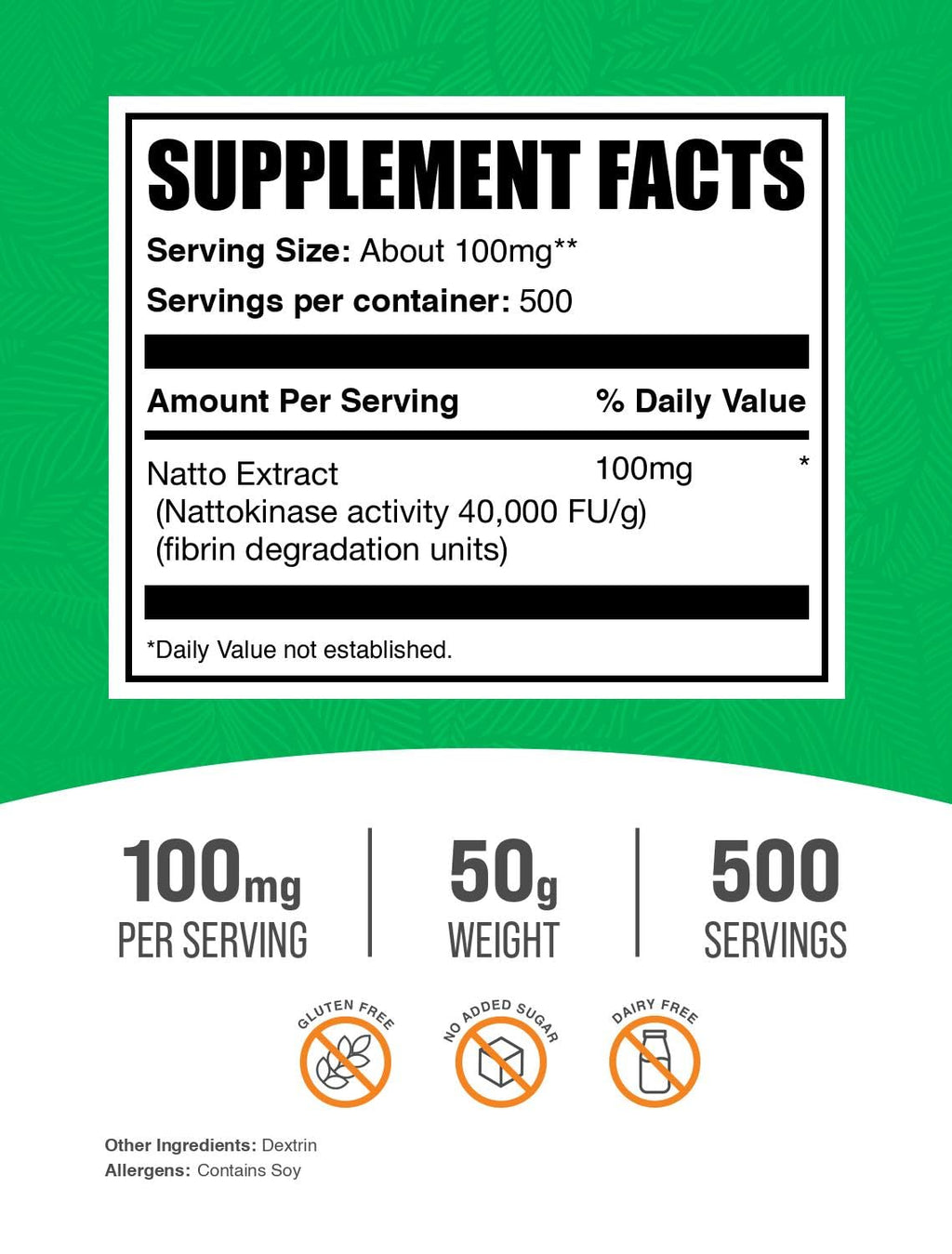 BulkSupplements.com Nattokinase Powder - Natto Powder, Nattokinase Supplement, Nattokinase 4000 FU - Sourced from Natto Extract, 100mg per Serving, 50g (1.8 oz) (Pack of 1)