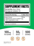 BulkSupplements.com Nattokinase Powder - Natto Powder, Nattokinase Supplement, Nattokinase 4000 FU - Sourced from Natto Extract, 100mg per Serving, 50g (1.8 oz) (Pack of 1)