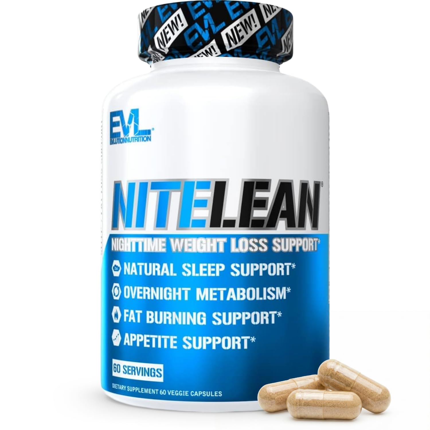 Evlution Nutrition Night Time Fat Burner Support - Overnight Sleep and Weight Loss Support Pills with Thermogenic Green Tea and White Kidney Bean Extract - Diet Pills That May Help Stubborn Fat Loss