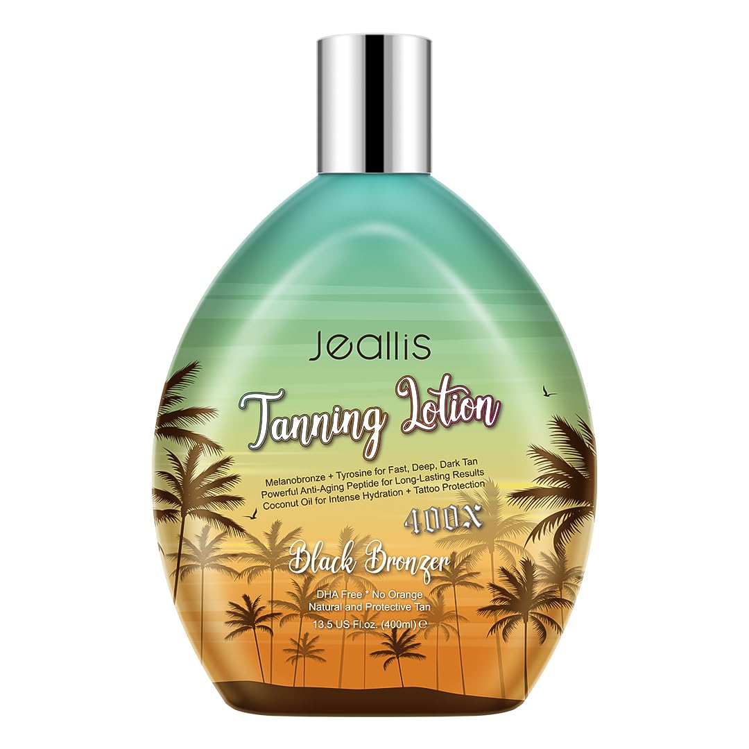 Jeallis Extreme Dark Tanning Lotion Accelerator for Indoor Tanning Beds & Outdoor Sun Tan with Bronzer to Get Dark Fast Tan, Bronzing Tanning Lotion with Tattoo Protecting Formula, DHA Free, 13.5oz