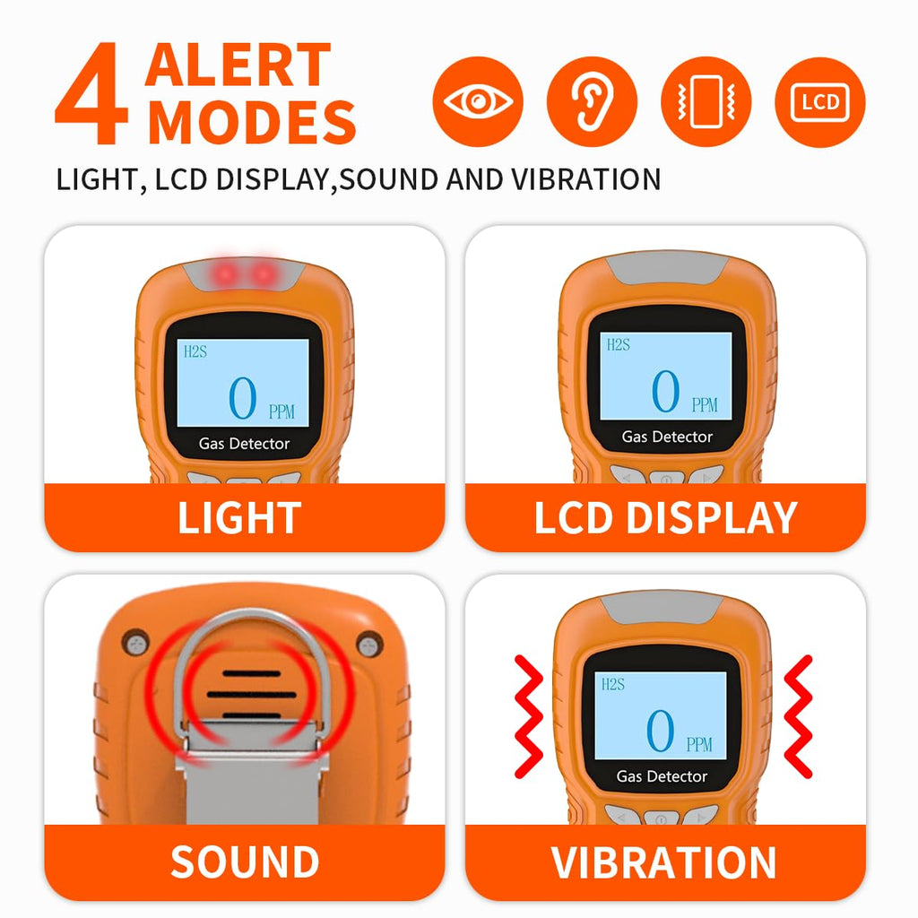 Sooguard H2S Monitor, Clip Single Gas H2S Monitor, 0~100ppm High-PrecisionH2S Gas Detector, Adjustable Alarm Range, 3 Alarm Modes, Explosion-Proof Safety, for Various Working environments (Orange)