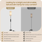 64.4” Slim Floor Lamp for Living Room with Magnetic Remote and Foot Switch, Dimmable Standing Tall Lamp Mood for Bedroom Nursery, 3 Color Temperatures, 1-Hour Timer,900LM Bulb Included,Beige E06LD05W1