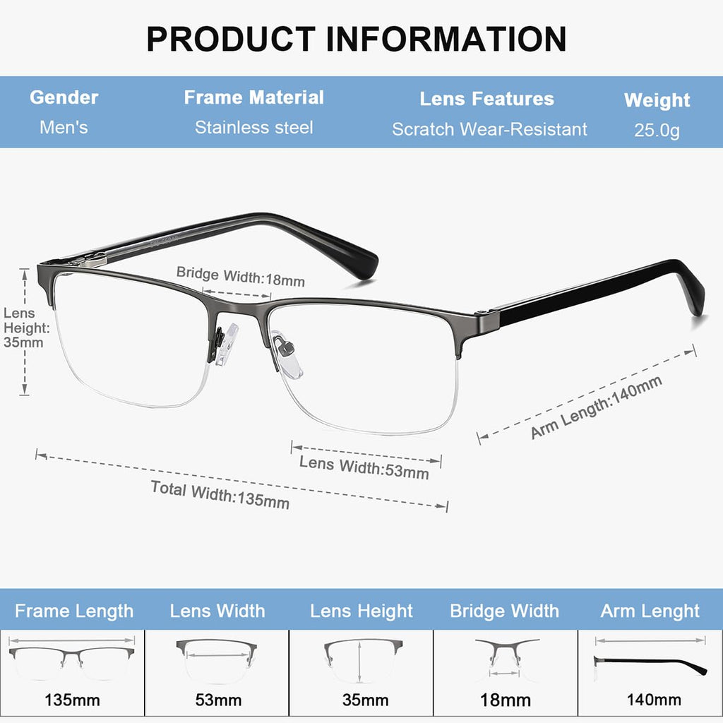 EYECEDAR 5 Pack Reading Glasses for Men Gunmetal Ultra-Thin Stainless Steel Frame Metal Spring Hinges Readers for Men and Women 1.75