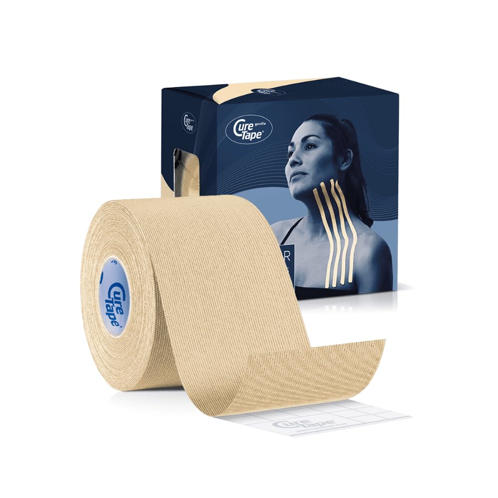CureTape Gentle Sensitive Kinesiology Tape with Gentle Adhesion | Hypoallergenic Water Resistant K Tape | for Sensitive Skin, Elderly or Children | Gentle to Remove | 1 Roll of 5cm Wide Muscle Tape