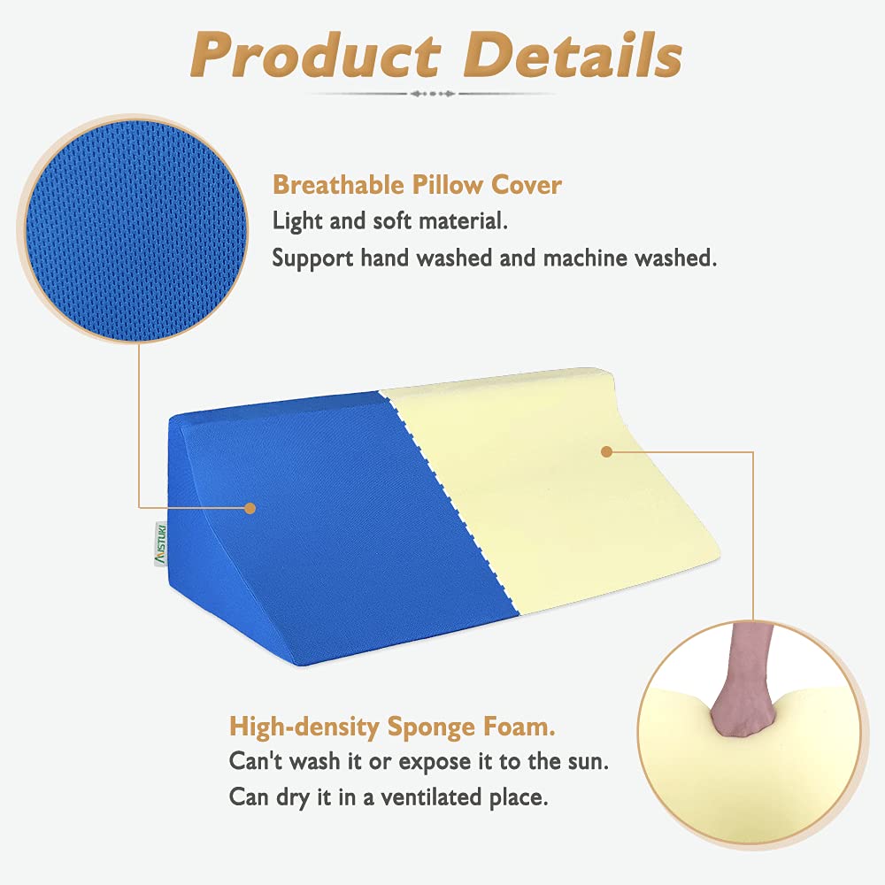 Mistuki Bed Wedge Pillow for Sleeping Seniors Incline Triangle Pillow Adults Post Surgery Back Support Bedsore Pressure Relief Positioning Foam Medical Wedge Bedridden Patient Body Leg Support（23.6"）