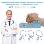 Anvo Memory Foam Pillow, Neck Contour Cervical Orthopedic Bed Pillow for Sleeping Side Back Stomach Sleeper, Ergonomic Design for Neck and Shoulder Pain Relief, Blue White, Firm
