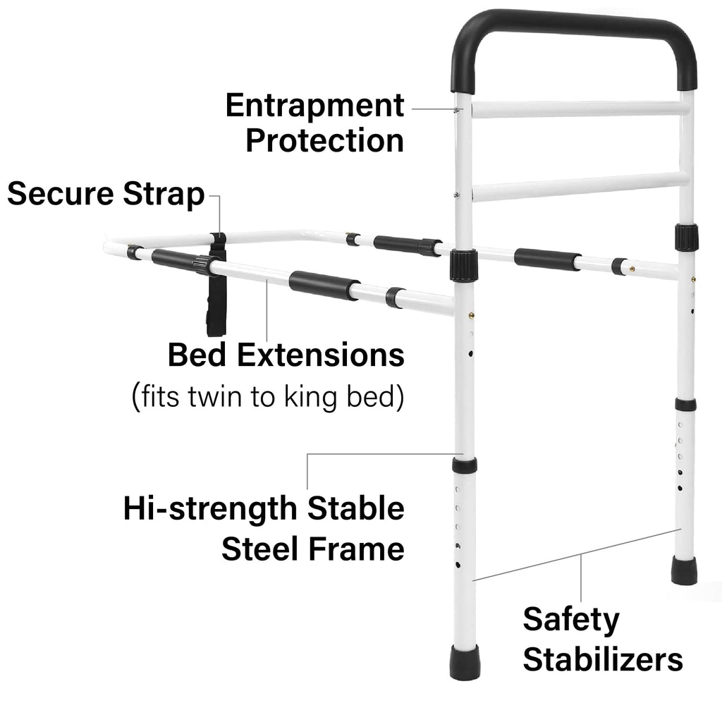 Vaunn Medical New Adjustable Bed Assist Rail Handle (Passed ASTM F3186–17 Safety Standard) and Hand Guard Grab Bar, Bedside Safety and Stability (Tool-Free Assembly)