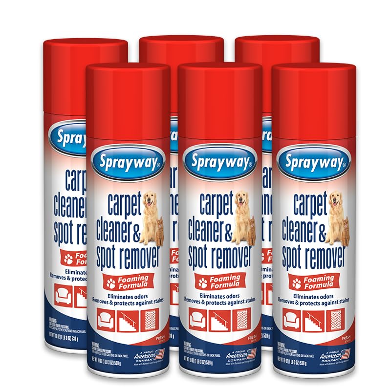 Sprayway Carpet Cleaner (Pet), 19oz, Pack of 6 | Removes Pet Stains & Odors, Foaming Action | Deep Cleans Carpets & Upholstery | Fresh Scent, Quick-Drying Formula