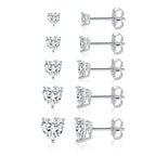 MDFUN 18K White Gold Plated Heart Stud Earrings for Women,5 Pairs
