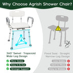 Swivel Shower Chair with Arms and Back, 450lbs Heavy Duty Shower Chair for Elderly and Disabled, Handicap Shower Chairs for Inside Shower Stool & Bath Tub Seat for Adults