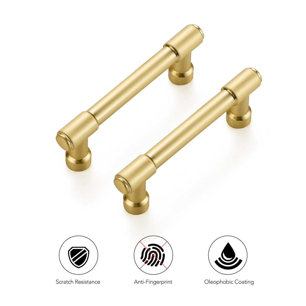 Ravinte 5 Pack 3 Inch Hole Center Solid Kitchen Cabinet Handles Brushed Gold Dresser Pulls Cabinet Drawer Pulls for Kitchen Cupboard Hardware