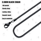 Fiusem Black Chain for Men, 3mm Stainless Steel Necklace for Men and Women, Box Chain 24 Inches