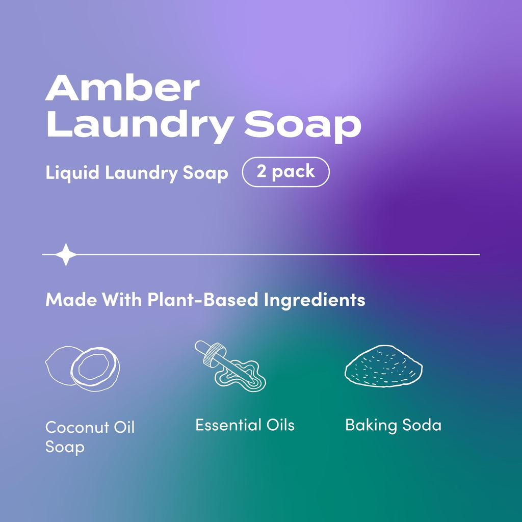 Indigo Wild Zum Clean Laundry Soap - Plant-Based Liquid Laundry Soap - Contains Baking Soda, Essential Oils & Saponified Coconut Oil - Amber - 64 fl oz (2 Pack)