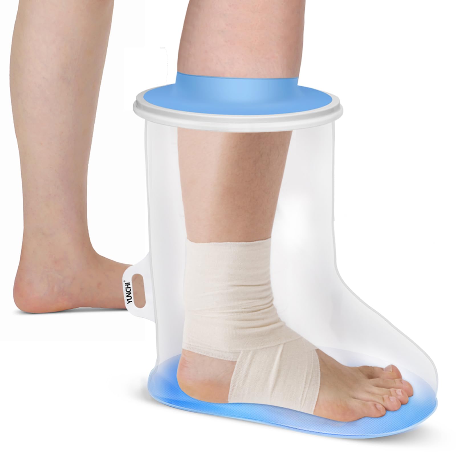 YUNCHI Waterproof Foot Cover for Shower Adults with Non-Slip Bottom, Reusable Watertight Foot Ankle Cast Protector for Foot Surgery Casts Bandages Wounds Dressing