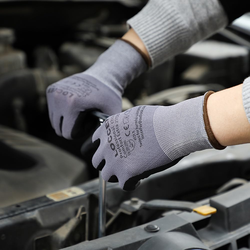 LOCCEF Safety Work Gloves MicroFoam Nitrile Coated-144 Pairs,Seamless Knit Nylon Gloves,Home Improvement,Micro-Foam Gloves（144P 8/M）