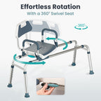 Sliding Shower Chair Tub Transfer Bench with Swivel Seat, Shower Bench for Elderly and Disabled, with Security Belt, 360 Rotation, Slides and Rotates, Adjustable,one Touch Slide Button, Dark Blue
