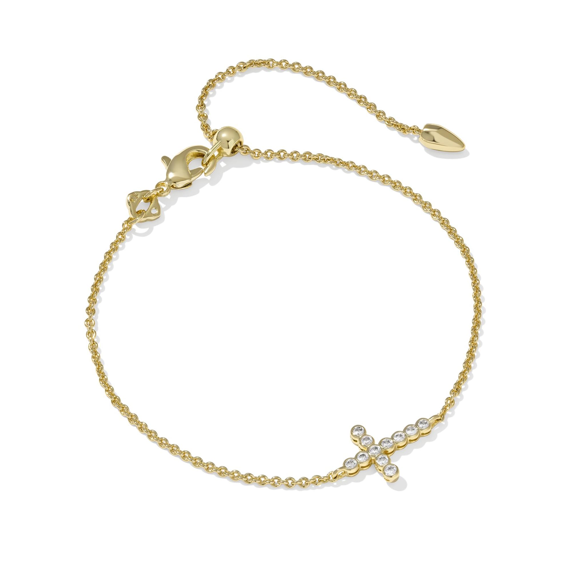 Kendra Scott Cross Crystal Delicate Chain Bracelet in White Cubic Zirconia, 14k Gold-Plated Brass, Fashion Jewelry for Women