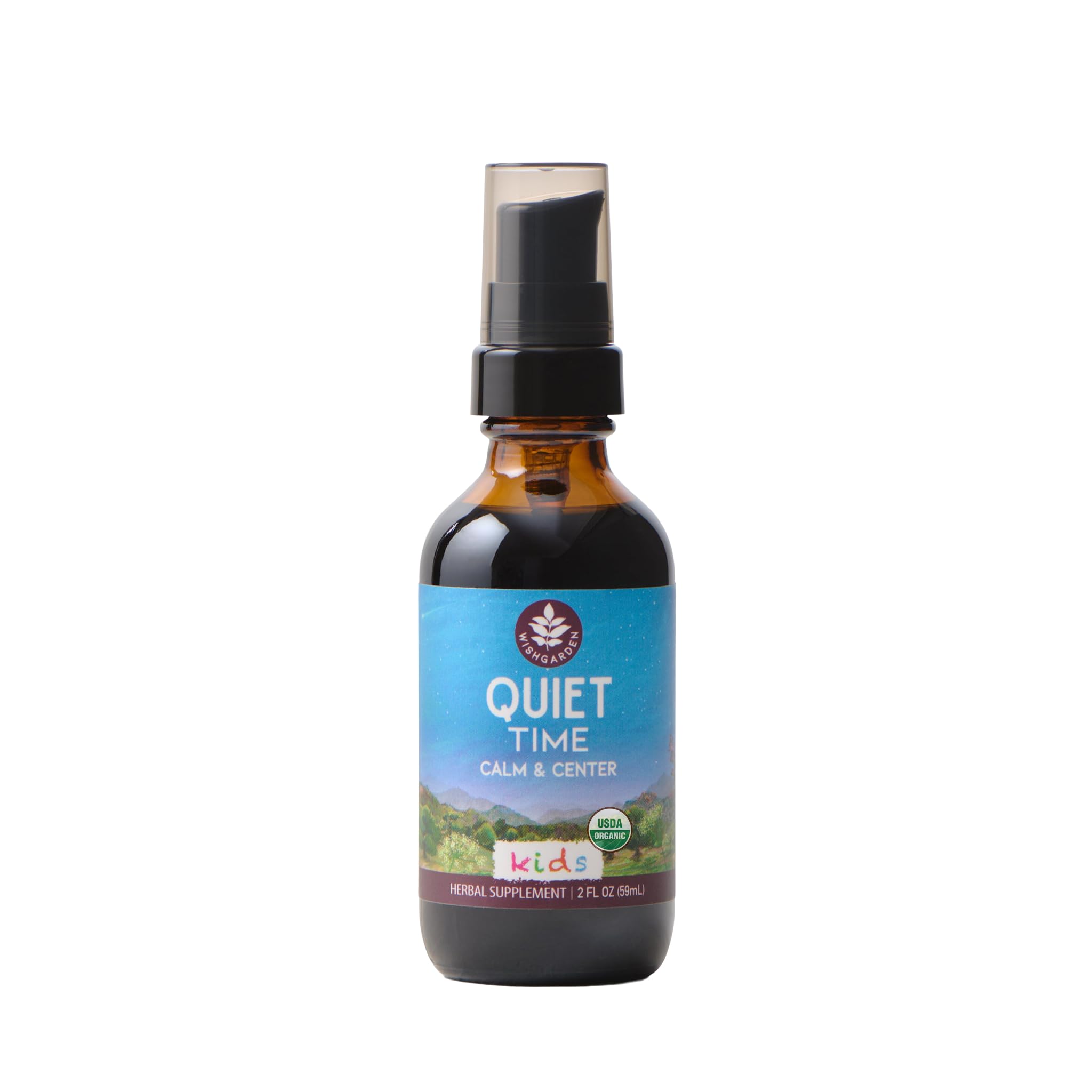 WishGarden Herbs Quiet Time for Kids, Organic Herbal Calming Tincture with Passionflower, Milky Oat & Skullcap, Eases Tantrums, Soothes Overstimulated Kids, Supports Bedtime Calm, Liquid Drops, 2oz