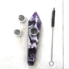 Natural Dream Amethyst Crystal Point Pipe with Metal Screen, Dream Amethyst Tower，Purple and White Multi-Color,crystal gift