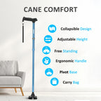 REHAND Walking Cane for Men & Women - Foldable, Adjustable, Lightweight, Self Standing Pivot Walking Cane, Soft Handle Grip, with Travel Bag, Walking Sticks for Seniors & Adults