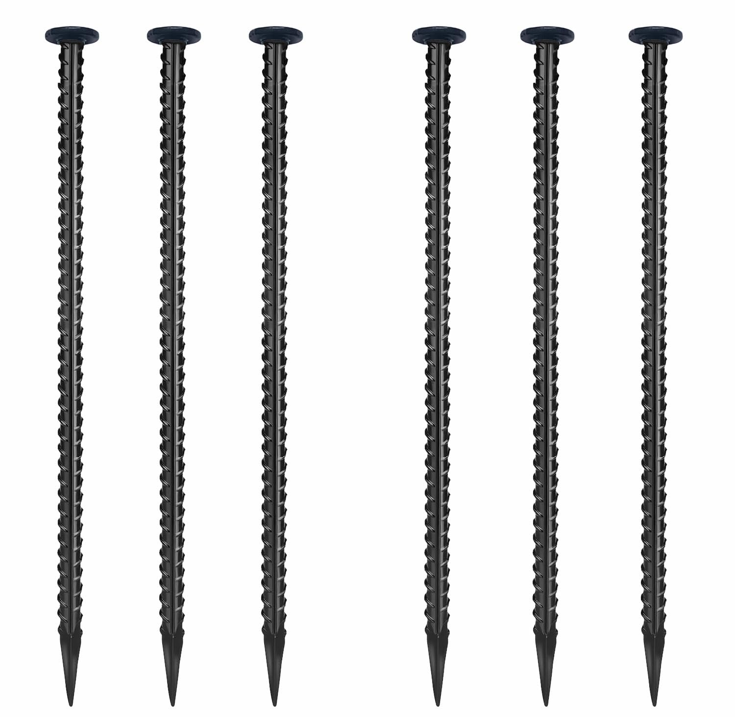 16" Galvanized Rebar Stakes 6 Pack,1/2" Diameter Heavy Duty Ground Anchors