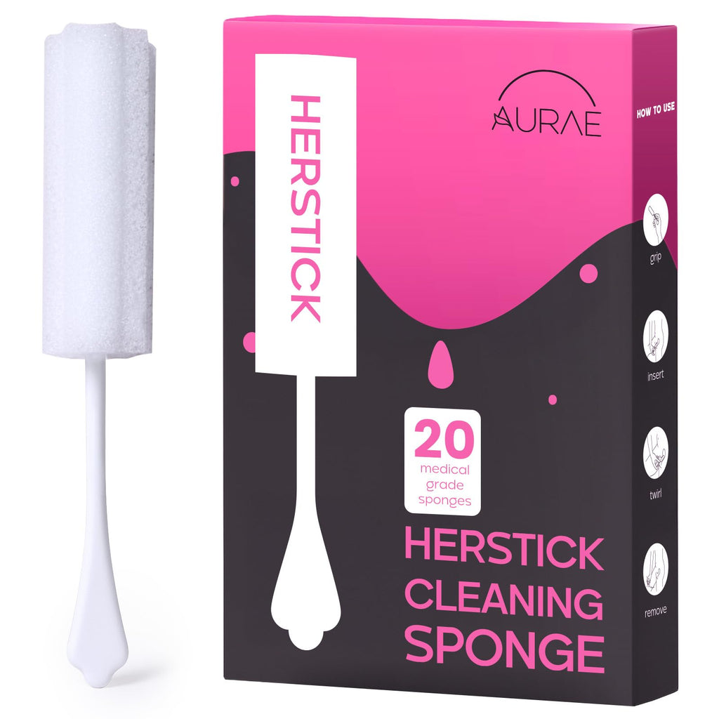 HerStick Absorbing Sponge for Women By Aurae - 20 Pack - Ultra Absorbent After-Sex Cleanup Sponge - Med-Grade Sterile Material - Comfortable & Easy to Use - for Feminine Hygiene