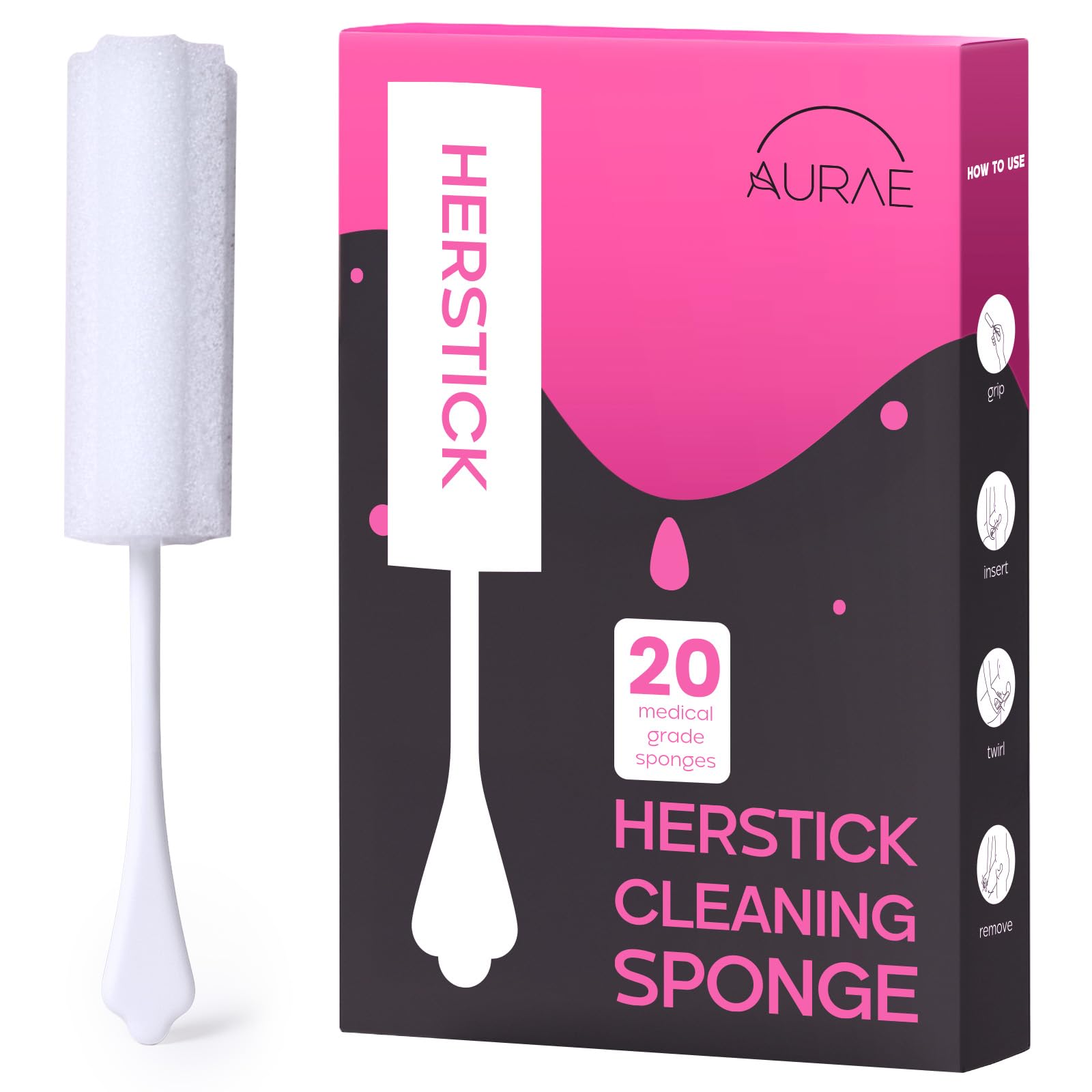 HerStick Absorbing Sponge for Women By Aurae - 20 Pack - Ultra Absorbent After-Sex Cleanup Sponge - Med-Grade Sterile Material - Comfortable & Easy to Use - for Feminine Hygiene