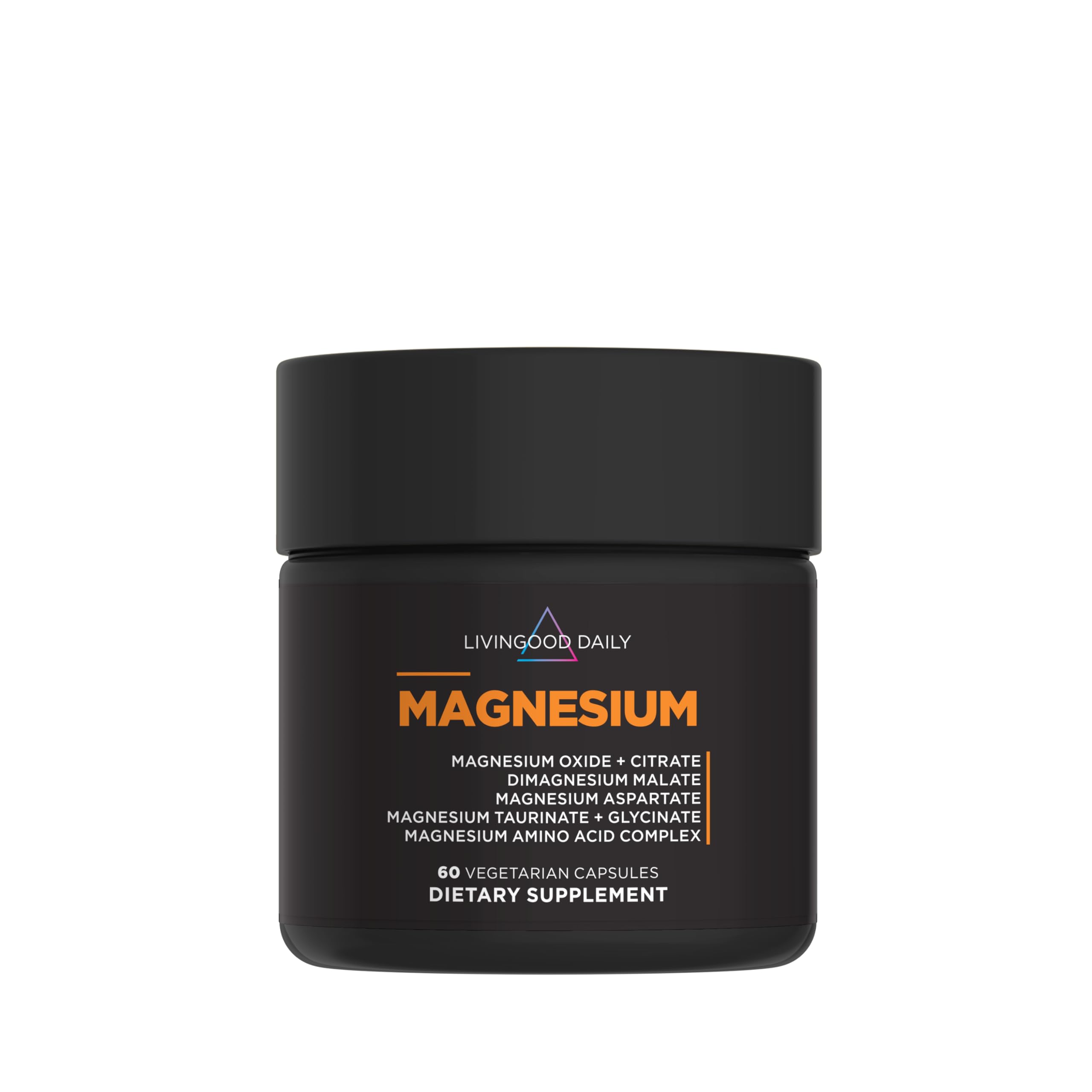 Livingood Daily Magnesium Supplement with Magnesium Glycinate, Citrate, Malate, Oxide, Aspartate, Amino Acid Complex and Chicory Root for Heart Health, Sleep and Muscle Support, 300mg, 60 Capsules