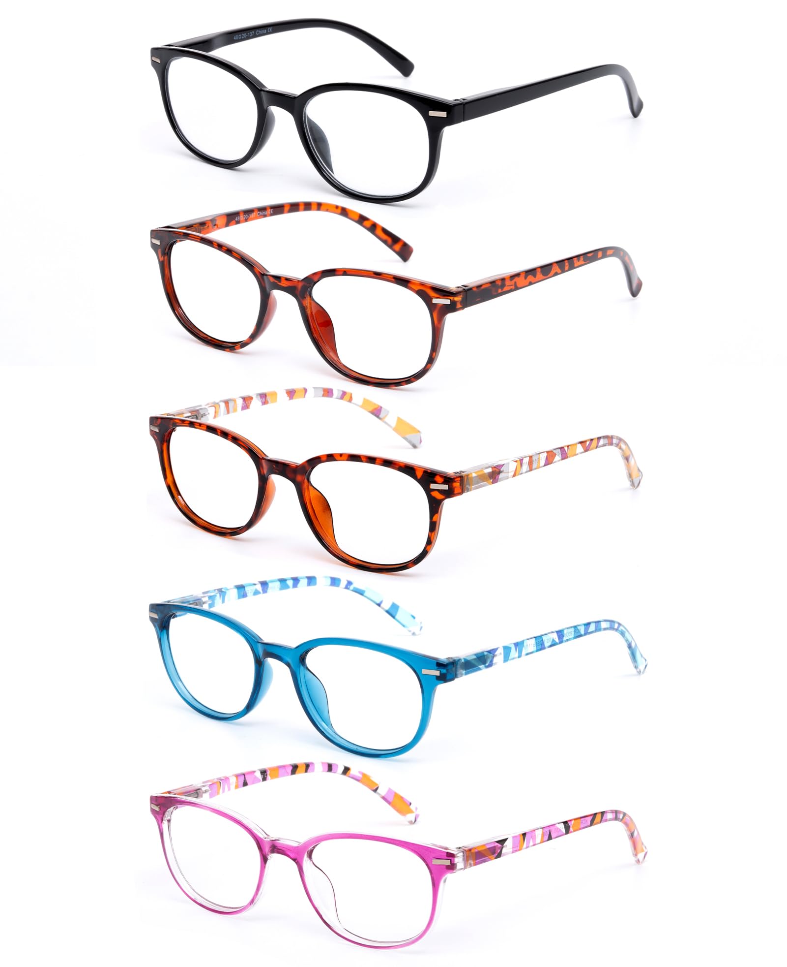EFE Reading Glasses Readers for Women Ladies 2.0 Lightweight Full Frame Spring Hinge Eyeglasses 5 Pack (Mix Color, 2.00)